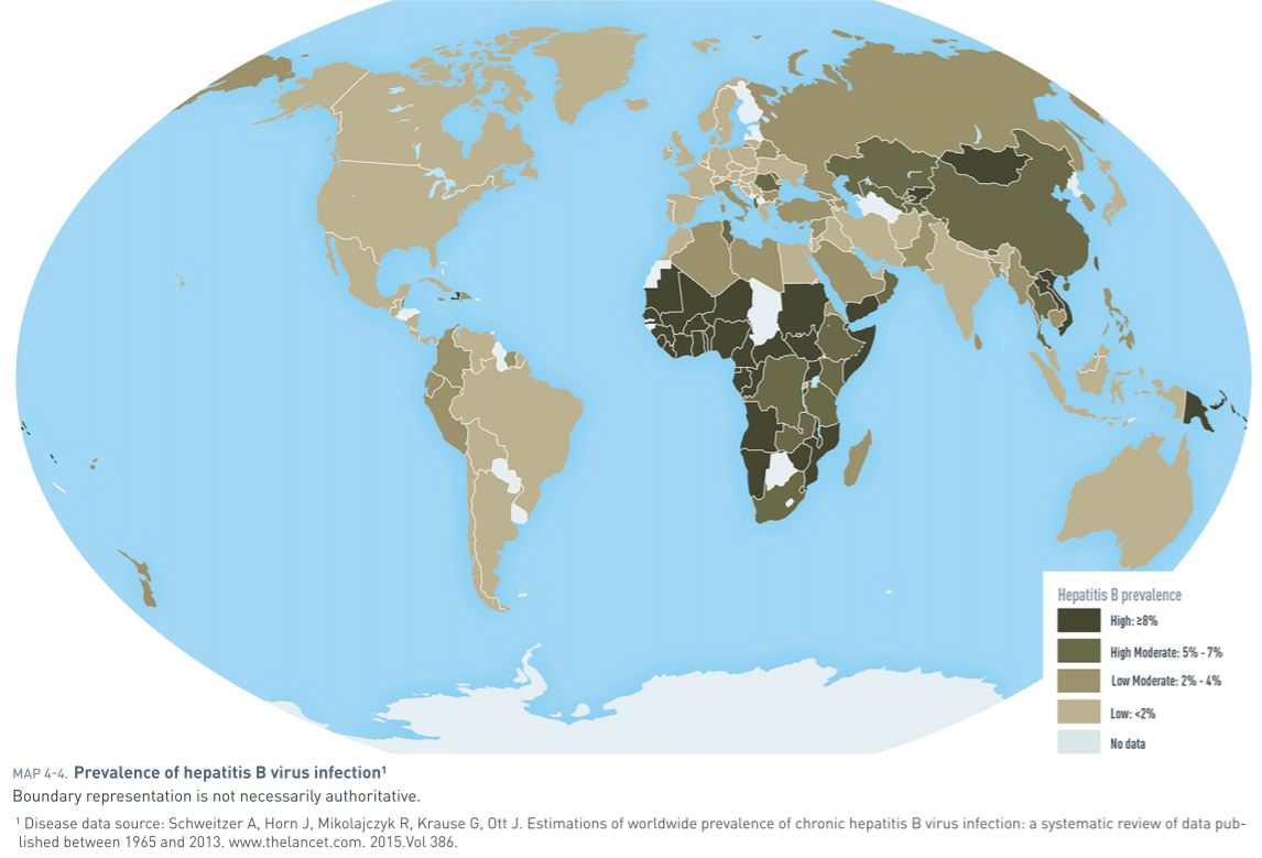 Hepatitis B prevalentie wereldwijd
